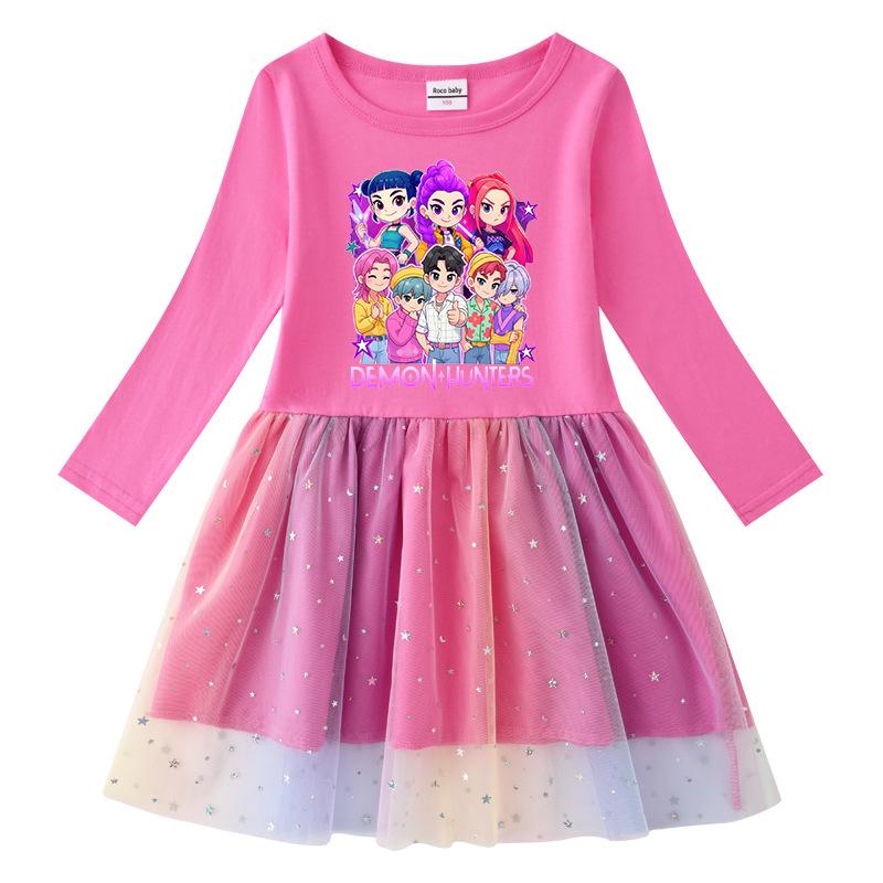 Vestido de Princesa de Manga Larga con Lentejuelas Arcoíris Kpop Demon Slayer para Niñas