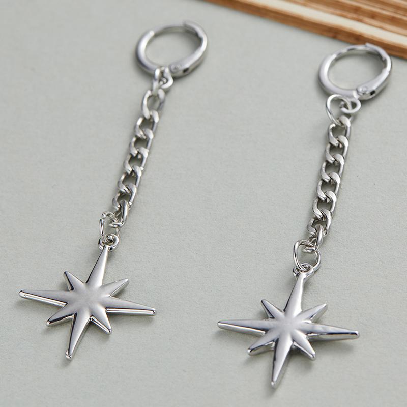 Y2K Punk Hottie Octagonal Star Long Drop Earrings Women's Hip Hop Gothic Harajuku Retro Style Party Gift Accessories