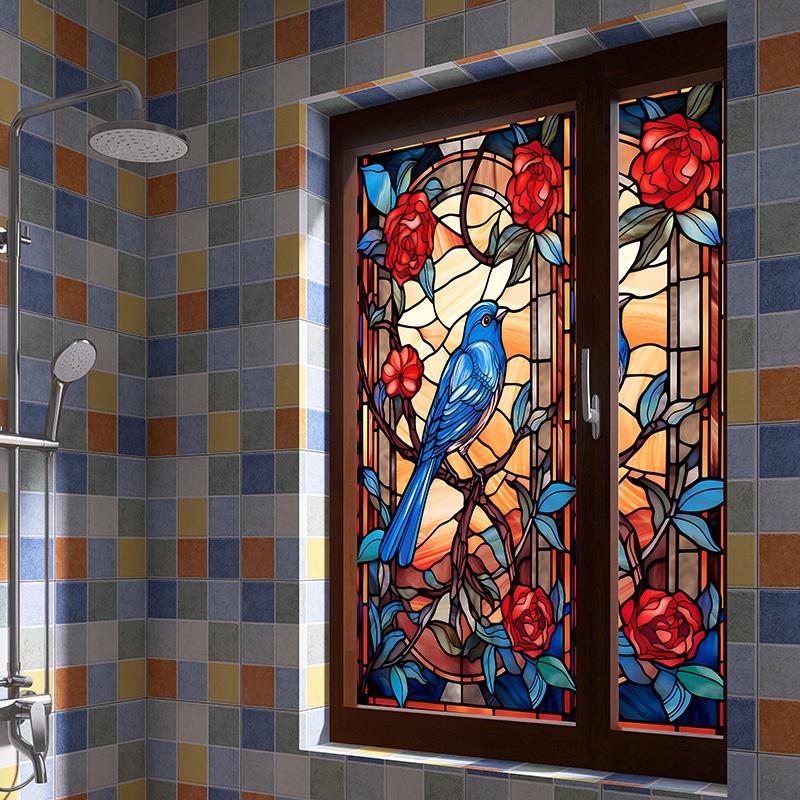 Colorful Stained Frosted Glass Film Modern Art Geometry Pattern Window Stickers Opaque Self-adhesive European Home Decor Privacy