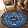 Crystal Velvet carpet[2D Flat, Not 3D]Comes with 2 Anti Slip matsLarge Round Area Mat with Intricate Blue Geometric Pattern