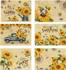 Pinata Sunflower Linen Square Summer Spring Placemats Set of 6, Sunflower Table Decor, Vintage Summer Spring Gnome Truck Washable Table Mats