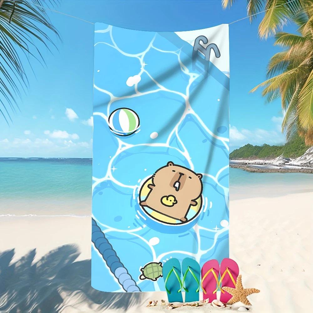 Plus Size Capybara Beach Towel Large Funny Cartoon Bath Towel Quick Dry Sand Free Swimming Pool Travel Blanket Summer Vacation