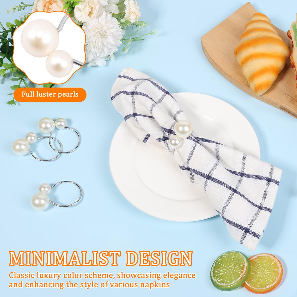 25Pcs Pearl Style Napkin Ring Easy Cleaning Delicate Dinner Serviette Buckle Set for Anniversary Birthday Wedding