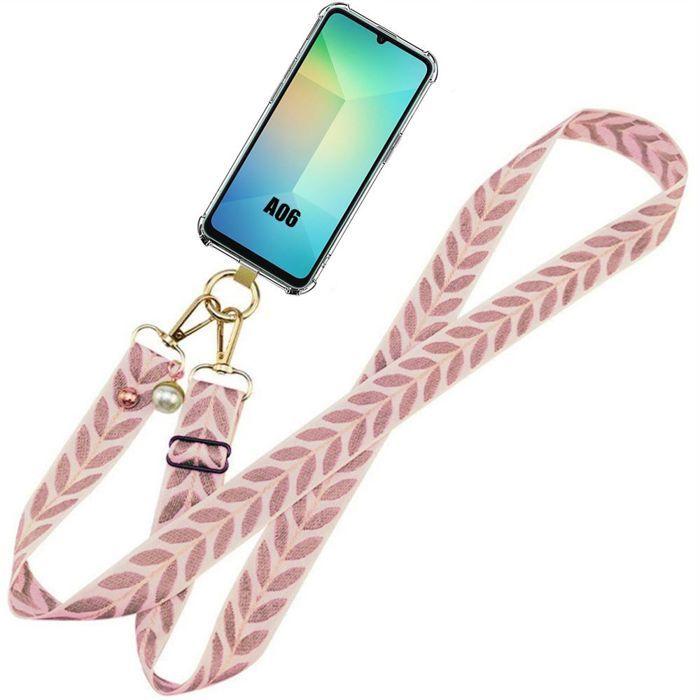 Coque pour samsung galaxy a06 - protection avec bandoulière rose - booling