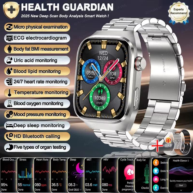 2025 New Smart Watch ECG+PPG Organs Viscera Monitor Clock Men Blood Lipids Uric Acid BP Sport Call Smartwatch for Samsung Galaxy