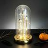 Decorative Ghost Figurine Halloween Indoor Light Up in Dome Cloche, Cute 3 Mini Scene Prop Night with Warm LED for Party Home Table Kitchen Fireplace