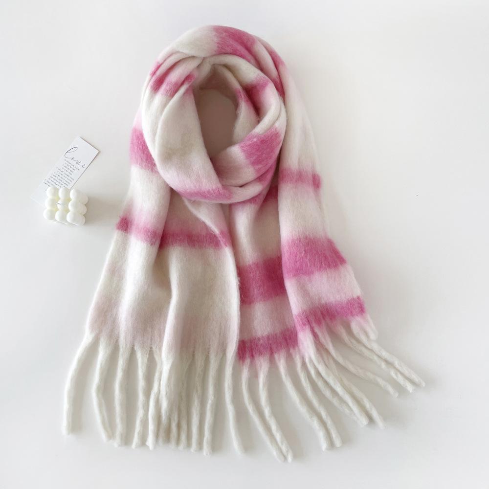 New simple solid color mohair scarf, thickened and warm in autumn and winter, versatile shawl, fluffy and large pulled scarf.