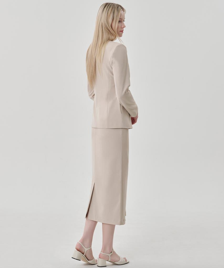 HYEYEONG KIM Cord Set Tailored H-Line Maxi Skirt - Light Beige