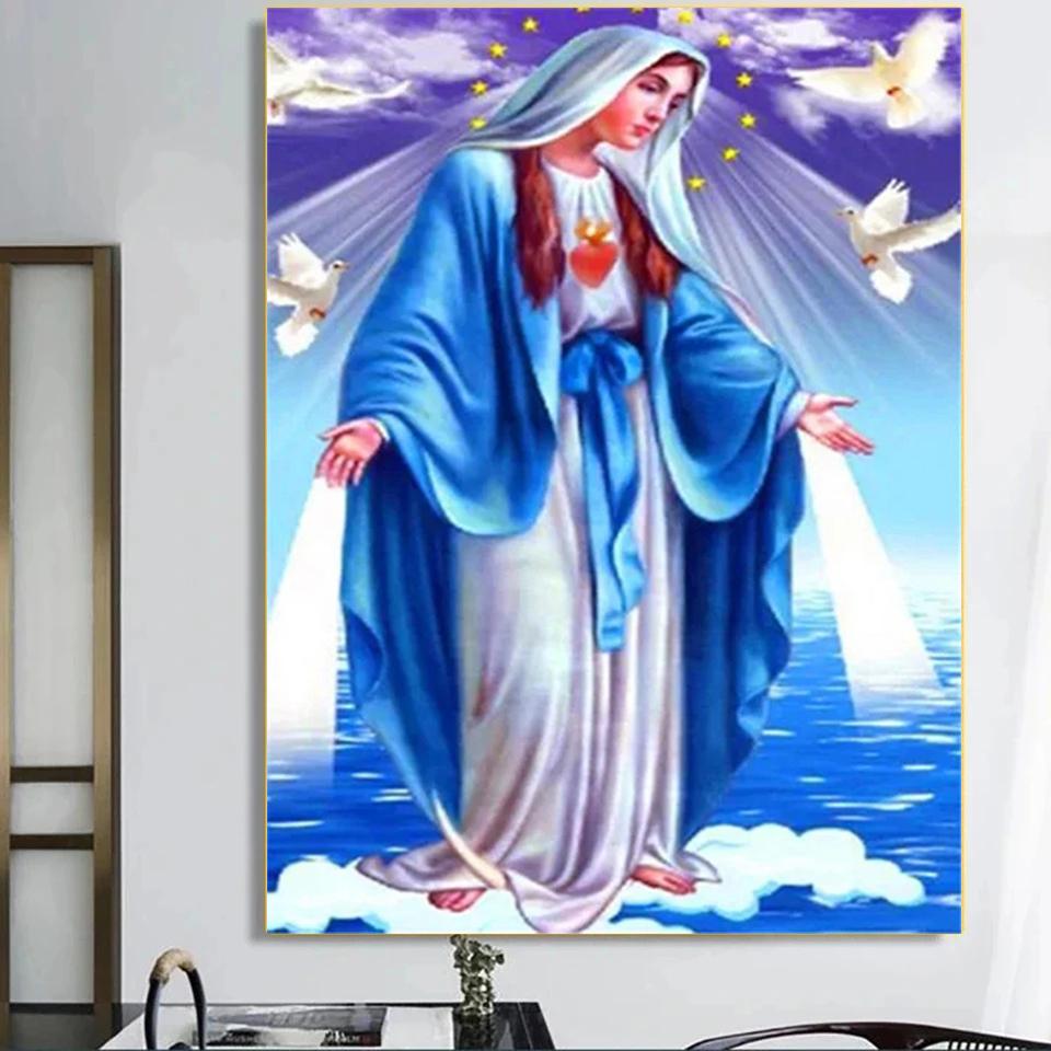 5D Virgin Mary Diamond Cross Embroidery Full Diamond Embroidery Full Circle Square Mosaic Christian Home Decoration Religion