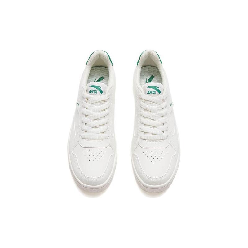 Anta Basic Slip Resistant Abrasion Resistant Low top Skateboard Shoes Men's White Green Sneakers 112518015R-1