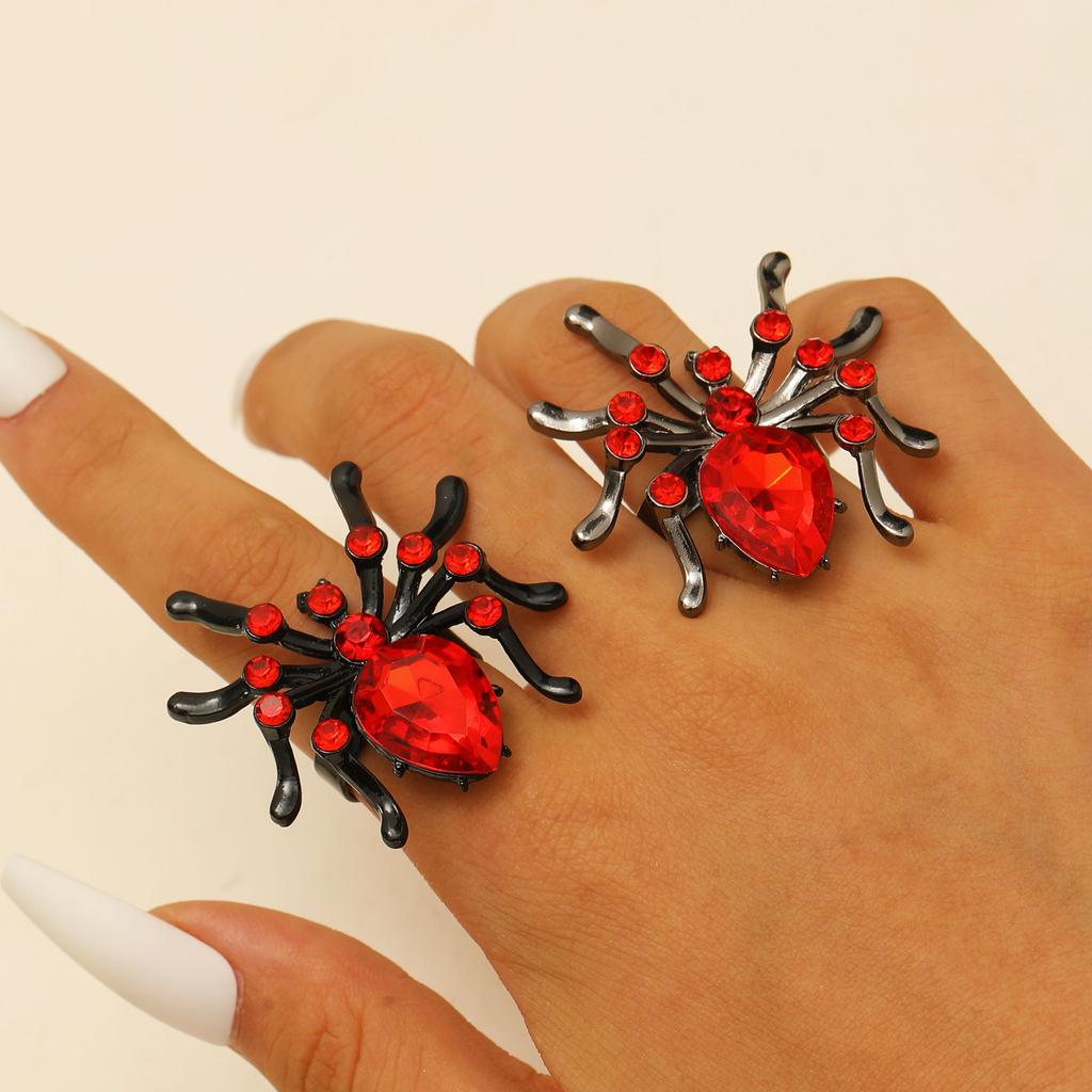 Gothic Red Crystal Spider Ring Neutral Exquisite Luxury Halloween Accessories Dark Style Zircon Inlaid Finger Ring Party Zircon