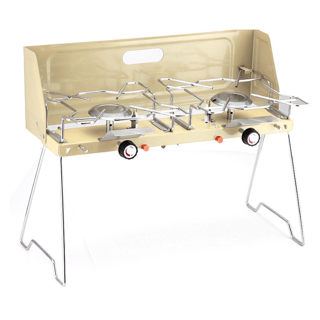 Double Burner Gas Stove Portable 2 Burner Outdoor Gas Stove with Foldable Legs Aluminum Alloy Camp Picnic Cooker