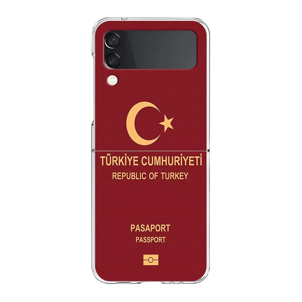 Phone Cover For Samsung Galaxy Z Flip 6 5 4 Case Transparent For Samsung Z Flip 3 Hard PC Foldable Shell Turkey Passport Capas Z Flip 5