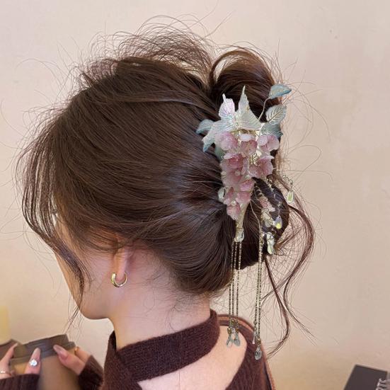 Hair Clip Butterfly Flower Wisteria Glass Hairpin Flower Beads Tassel Hair Claw Multi-functional Styling Hair Accessories