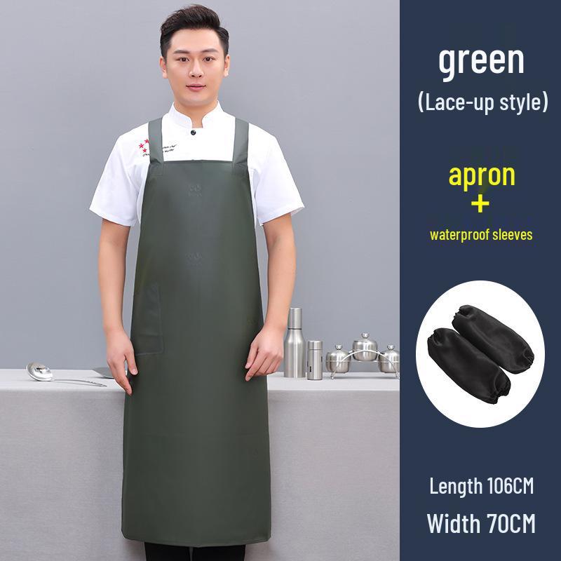 Waterproof Oil-Proof Soft Leather Apron for Kitchen, Dishwashing, Seafood Prep, and Catering - Unisex Long Style.