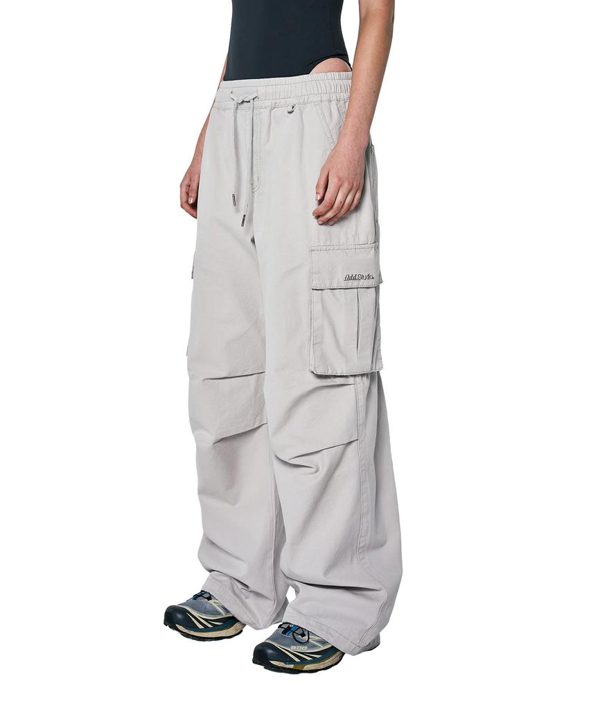 ODDSTUDIO Parachute Washed Wide Cotton Cargo Pants - Light Gray