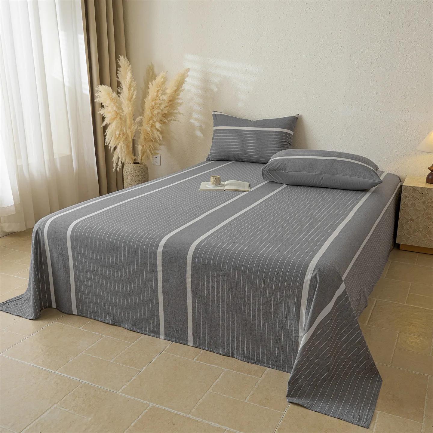 

2025 new cotton washed cotton plaid sheets 1-piece without pillowcase skin-friendly cotton sheets student dormitory only 2pcs pillowcase