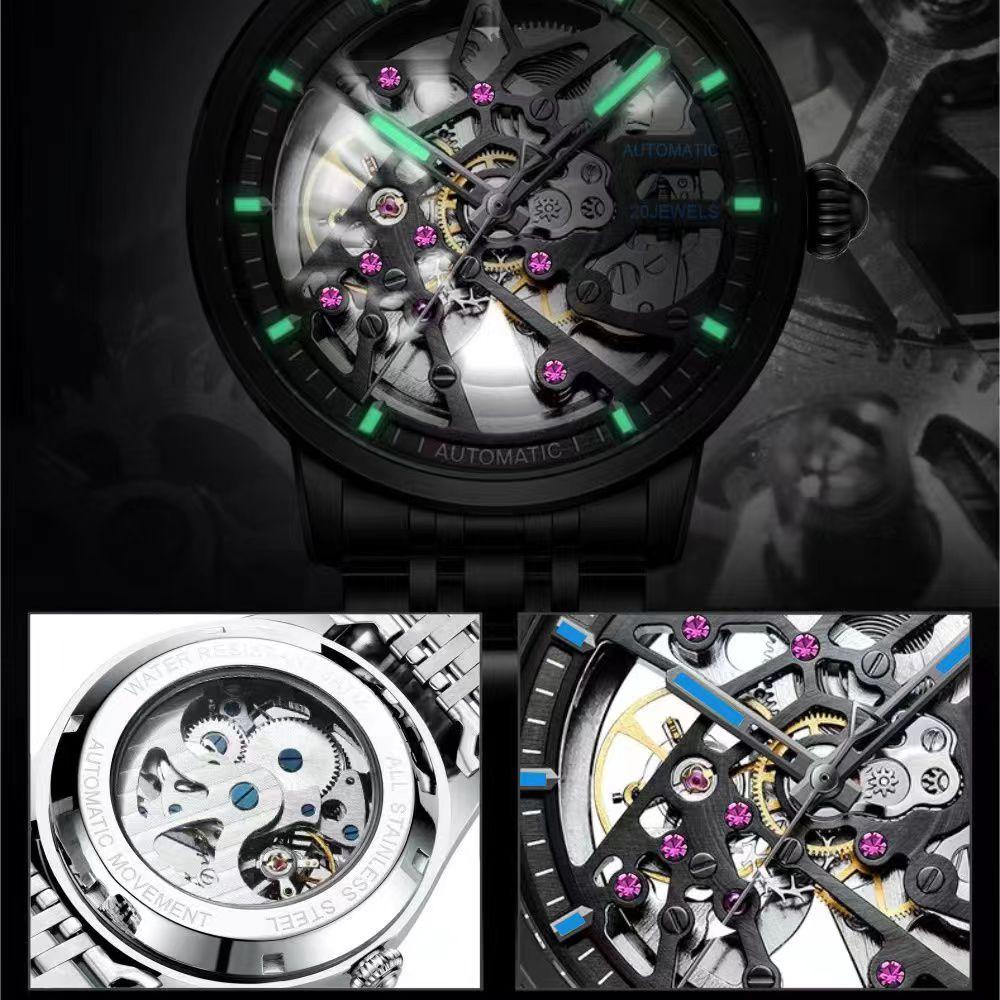 New Men's Hollowed Out High-End Fully Automatic Trend Steel Mechanical Watch