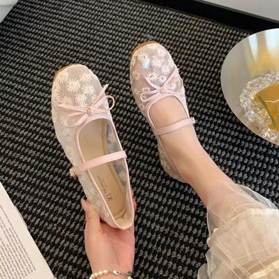 Little Fairy Lace Mesh Single Shoes Female Summer Korean Version Comfortable Sweet Doudou Shoes One Pedal Shallow Mouth Mary Jane Shoes