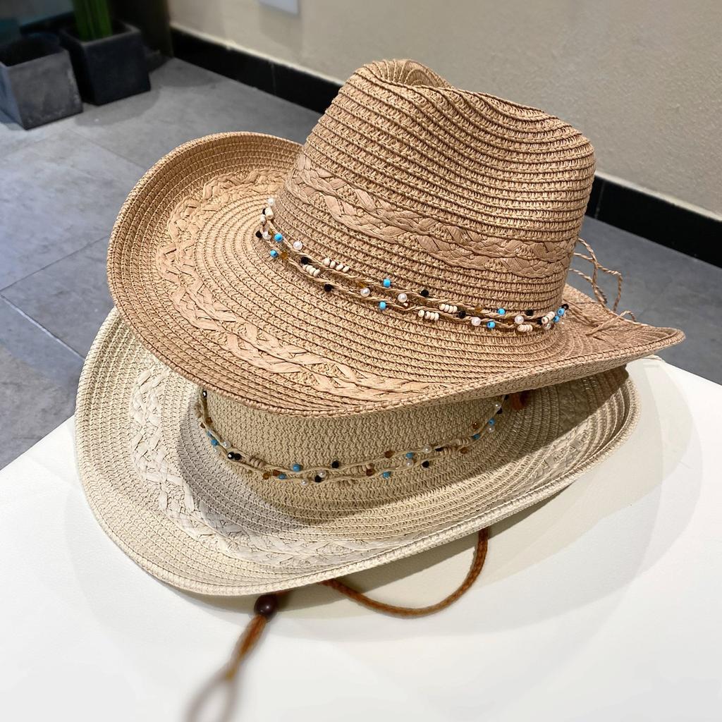 Tibetaanse Etnische Stijl Zomerhoed Casual Veelzijdig Zonbescherming Gras Hoed met Winddicht Touw Jazz Stijl Toeristische Vakantie Pet