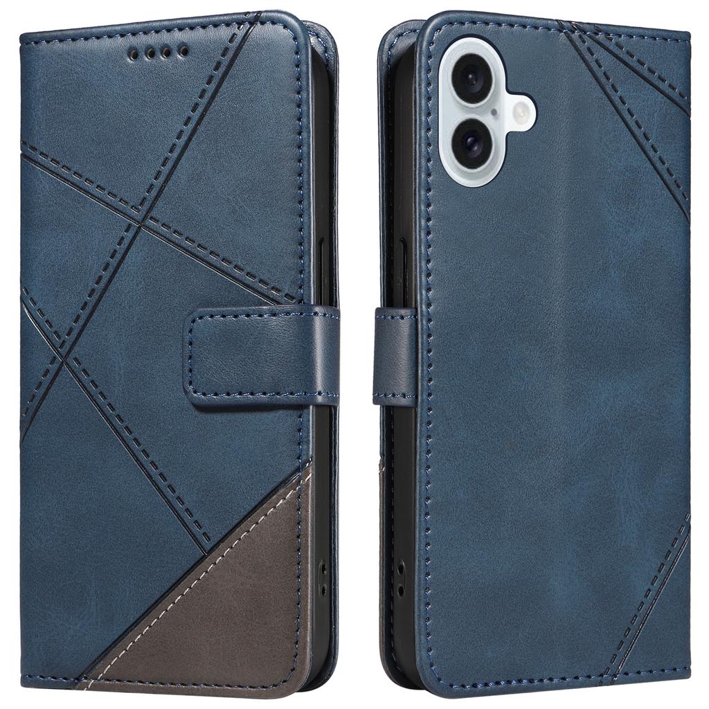 For iPhone 16 Plus Case Geometric Line Leathe Calf Texture Phone Cover