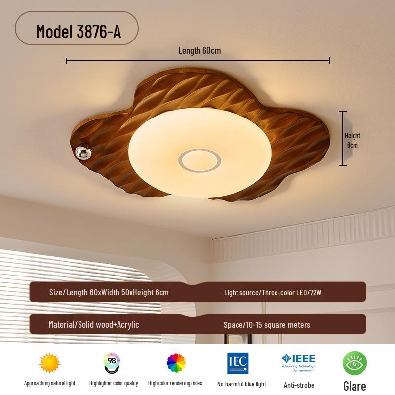 2025 Chinese-Japanese Solid Wood Ceiling Light for Bedroom and Dining Room