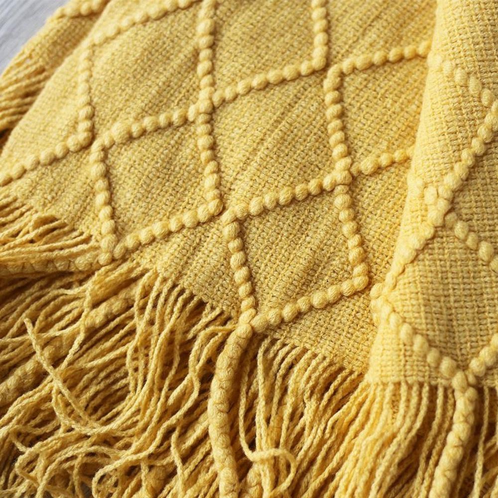 100% Acryli for Couch Bed Solid Color Knit with Tassels Home Textile Throw Home Supplies Blanket