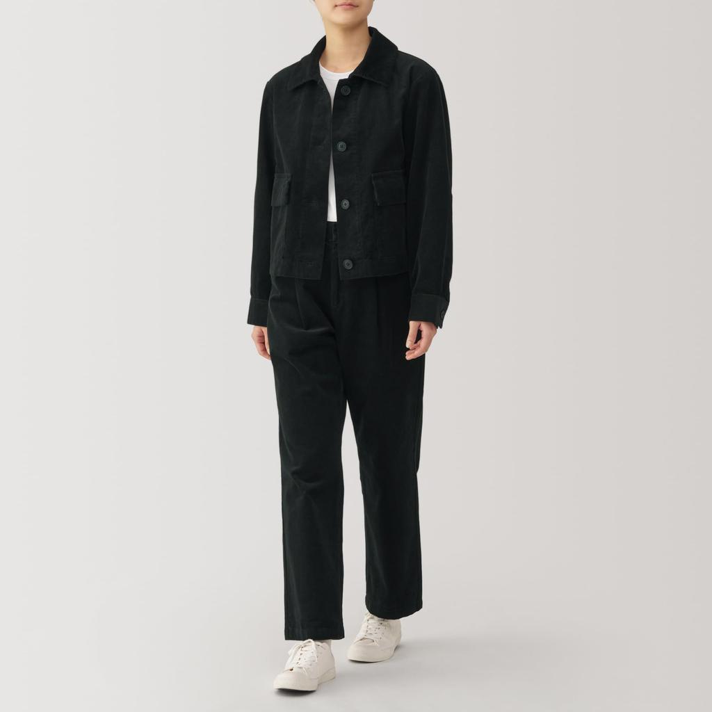 MUJI Women's Kapok Blend Corduroy Tuck Pants, Black, Size S (BE1SOA4A)