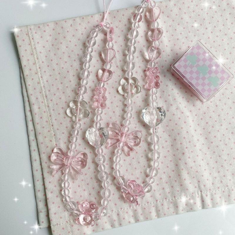 Love Heart Colorful Beaded Phone Lanyard Chain Car Keychains Camera Backpack Phone Pendant Anti Lost Phone Rope