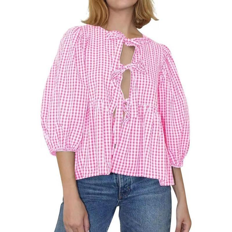 Women's Summer New Sweet Casual Lace Up Striped Top
