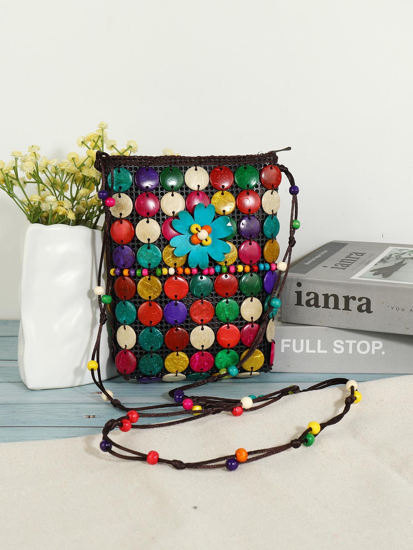 

Сумка з шкаралупи кокосового горіха, жіноча сумка, маленький гаманець Jianghu, сумка з діагональним хрестом, плетена сумка з бісеру з кокосової шкаралупи S різнокольоровий