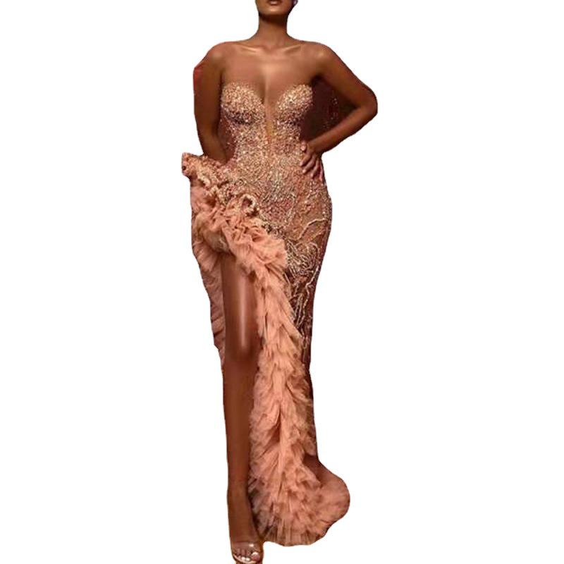 2025 Spring Sexy Sequin Tassel Tube Top Dress for Women