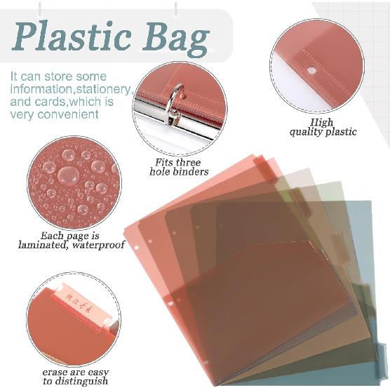 Janlaugh 4 Sets 5 Tab Plastic Binder Dividers Plastic Index with Pockets for 3 Ring Binders 9 3/4 x 11 1/2 Inches 3 Hole Page Colorful Dividers