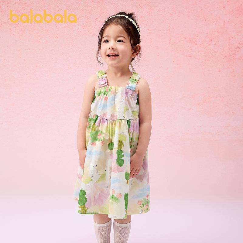 Balabala Children's Clothing, Children's Dresses, Girls' Baby Dresses, Summer Clothes, 2025 New Vacation Suspender Skirts, Pure Cotton