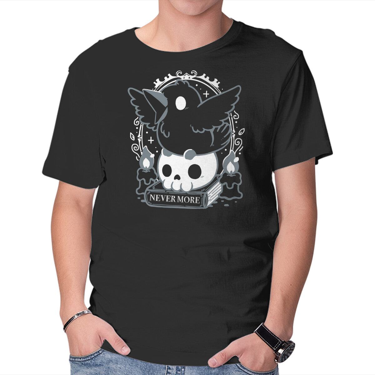 Unisex Crew Neck T-Shirt Never More Crow Graphic Short Sleeve Casual Tee XXXL