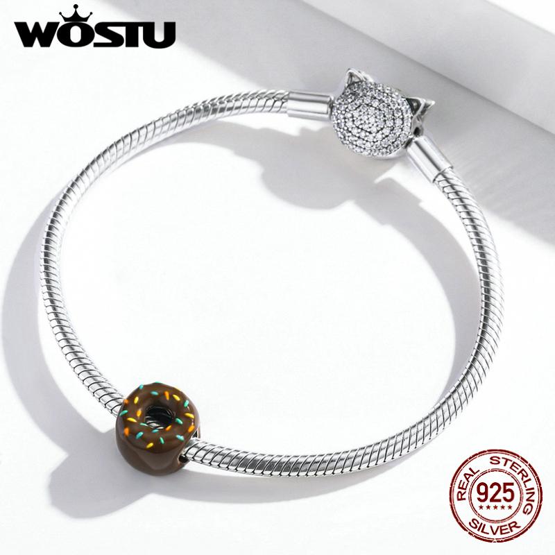WOSTU Čokoládový donutový korálek 925 Sterling Silver Delicious Dessert Character Charm pro originální náramek