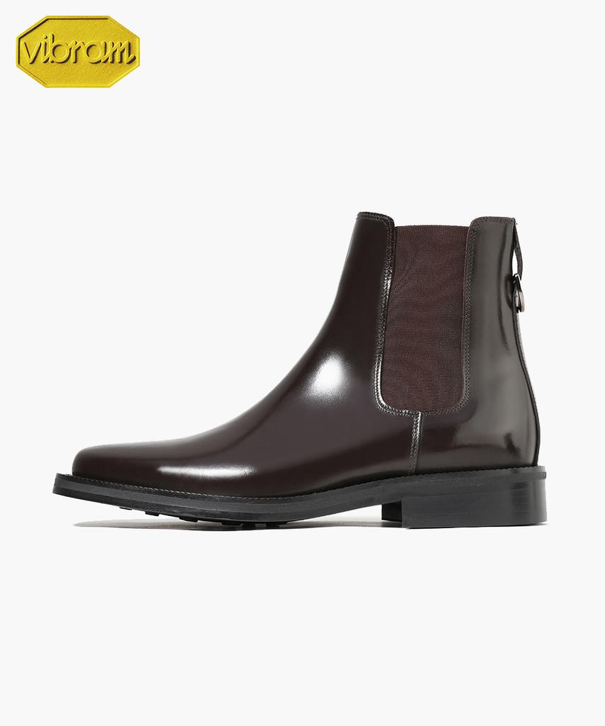 Firenze Atelier [Vibram] Minimal Square Toe Standard Rubber Sole Chelsea Boots 9410 [Brown Advan]