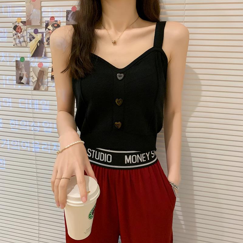 

V-образный вырез, маленький жилет с бретелью через шею, женский летний новый корейский вариант с облегающим трикотажным низом сверху One size