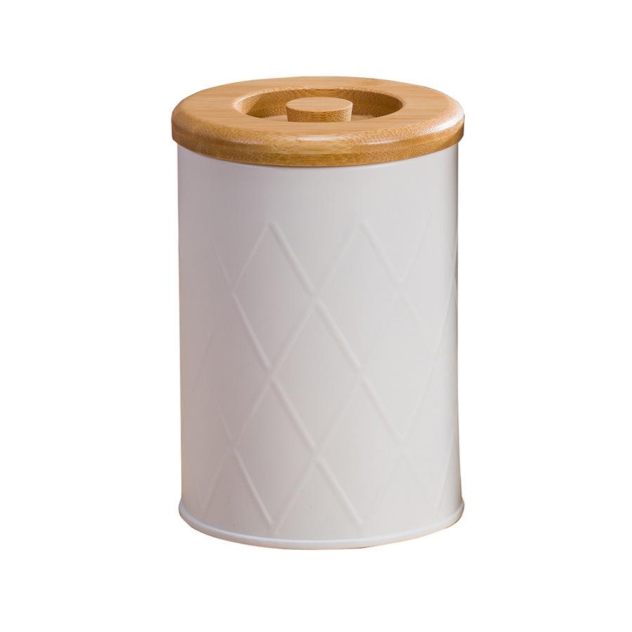

Reticulated simple storage tank Coffee beans Tea bags Sugar Metal storage box Grain storage bucket Household bamboo lid Sealed jar D11xH15cm