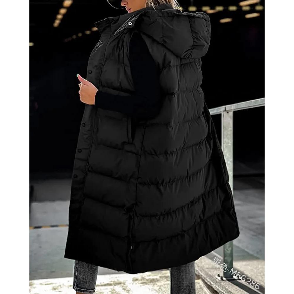 Hooded Zipper Jacket Women Oversize Waistcoat Winter Outerwear Hooded Parka Fashion Quilted Vest Casual