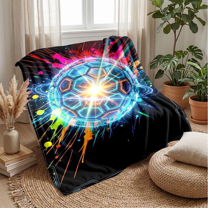 Futuristic Soccer Ball Art 4 Theme Blanket Lightweight Warm Flannel Blanket Decorative Throw Blanket for Home Decoration