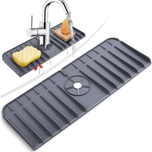 PXLAATY Kitchen Faucet Draining Mat, Bathroom Faucet Draining Mat, Sink Splash Guard, Silicone Drying Mat, Quick-Drying, Non-Slip, Easy To Clean, Stai