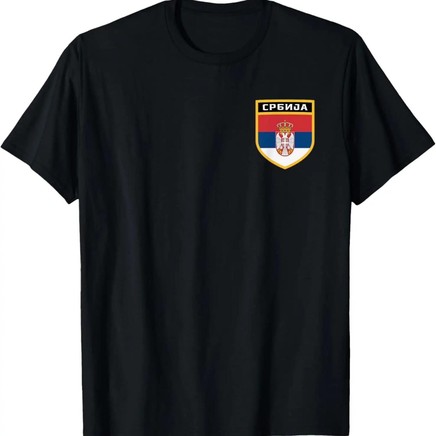 Serbian Flag Shield Classic Pocket Badge Style T-Shirt S