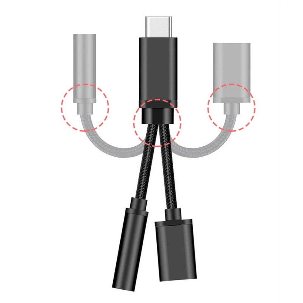 3.5mm 2 In 1 3.5mm Jack Audio Cables Type-C To 3.5mm Connector Type C To 3.5 mm Adapter Usb C Cable
