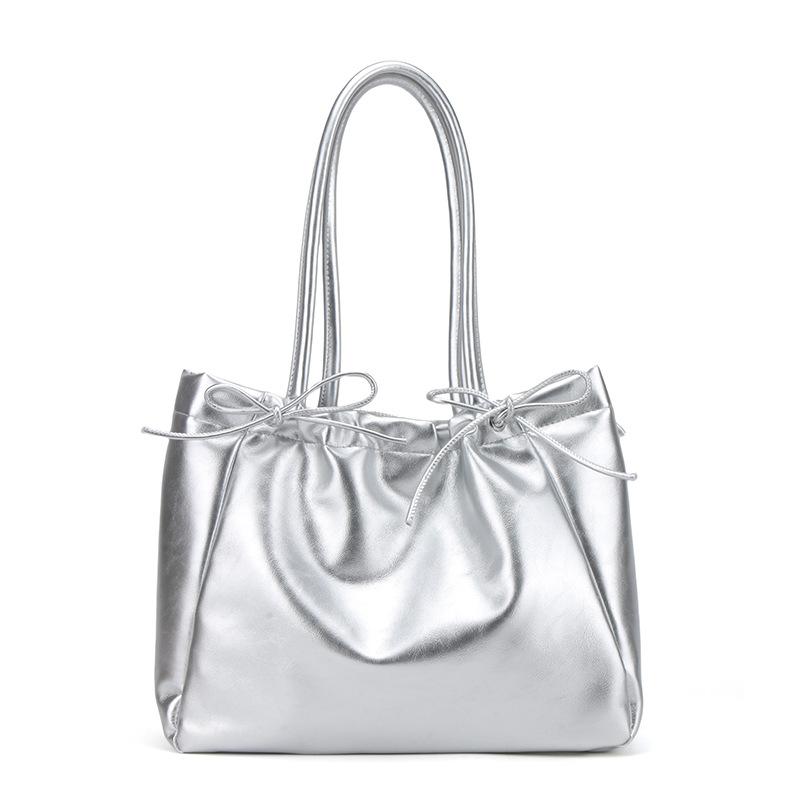 

This year s popular new products are simple soft leather underarm tote bags for women s fashion Korean casual lazy style commuter shoulder bags. серебряный