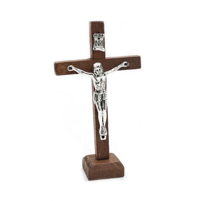 1Pc Wood Catholic Crosses Shelf Church Desktop Decoration Standing Crucifix Decors