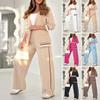 2 Pcs/Set Women Suit Coat Pants Suit Turn-down Collar Long Sleeves Stretchy Hem Jacket Wide Leg High Waist Trousers Commuting Office Outfit