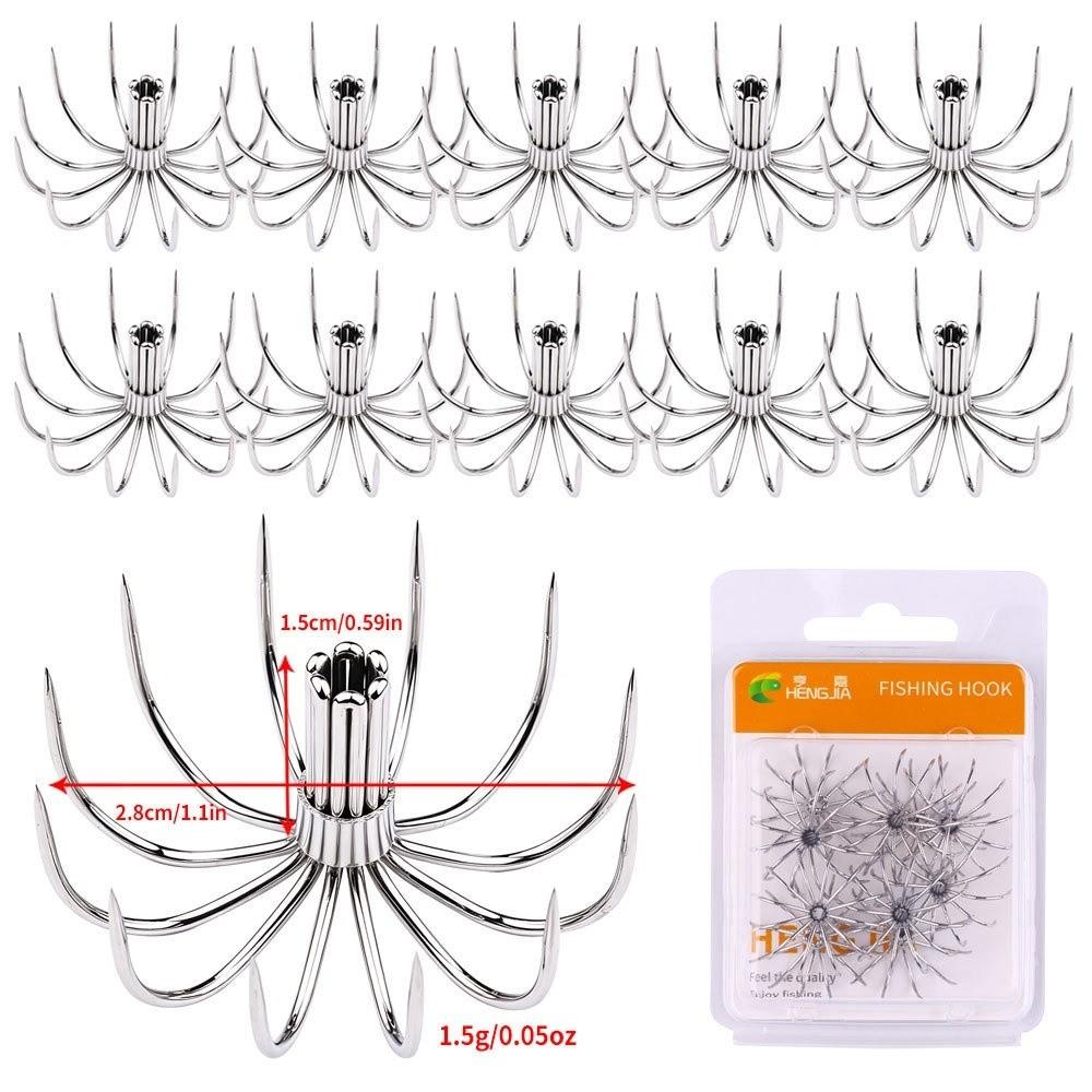 10pcs Pack Stainless Steel Squid Fishing Hooks 12 Claws Umbrella Needle Hooks  Octopus Lure Making