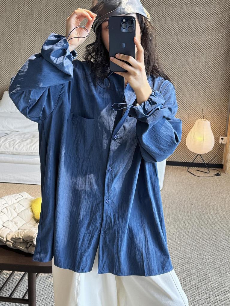 Louvre Early Spring Korean Style Lapel Drawstring Long Sleeve Loose Shirt for Women
