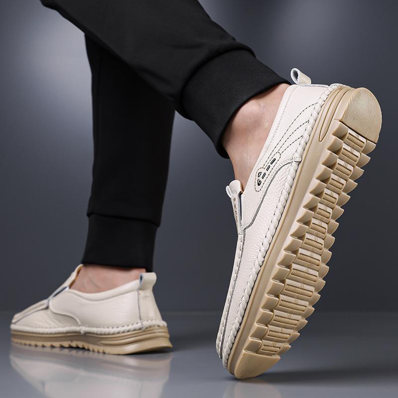 New Style Business Casual Leather Shoes with Soft Cowhide Soles - One-piece Slip-on Casual Dad Shoes Lightweight Men's Shoes